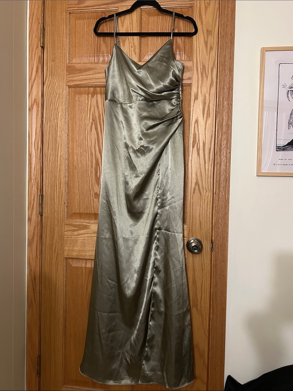 Satin Slip Maxi Dress in Olive Green